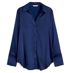 H&M • S • Navy Blue Button-Down V-Neck Blouse